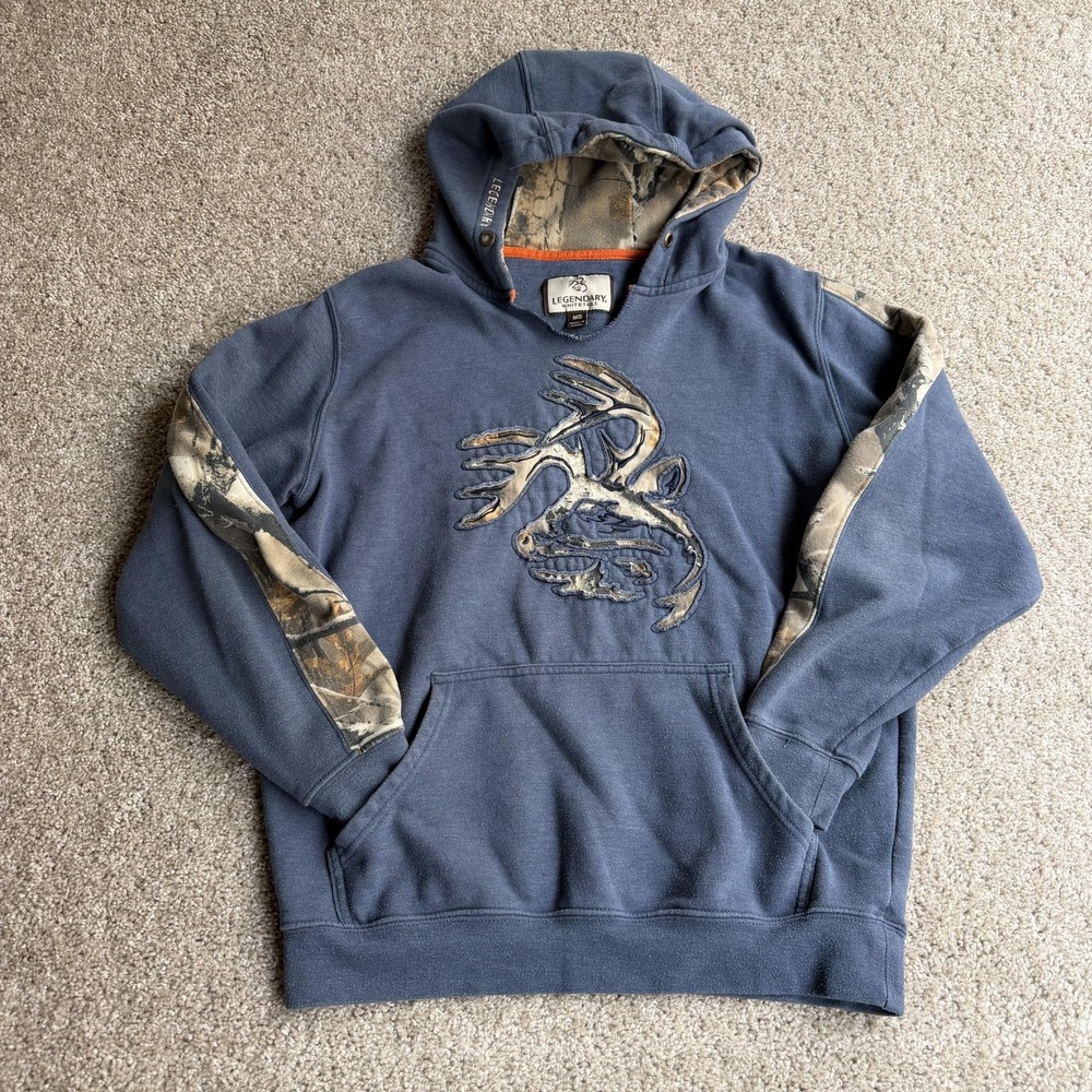 Legendary Whitetails Hoodie Mens Medium Fleece Camo Deer Antler Sweatshirt